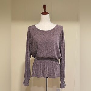 Belle Belldini Textured Ribbed Velvet Peasant Top Mocha Tan Purple L